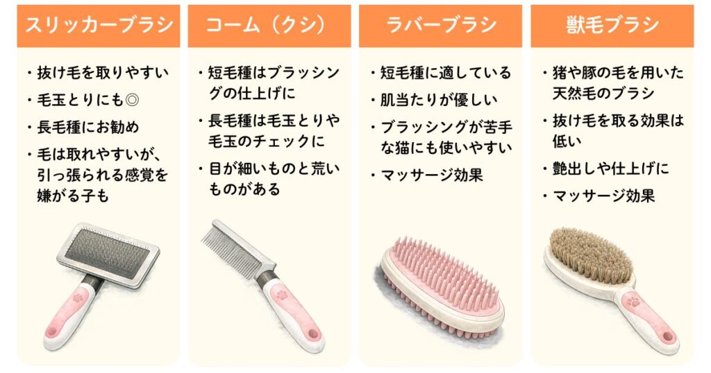 画像:猫用ブラシのイラストとタイプの違いについて